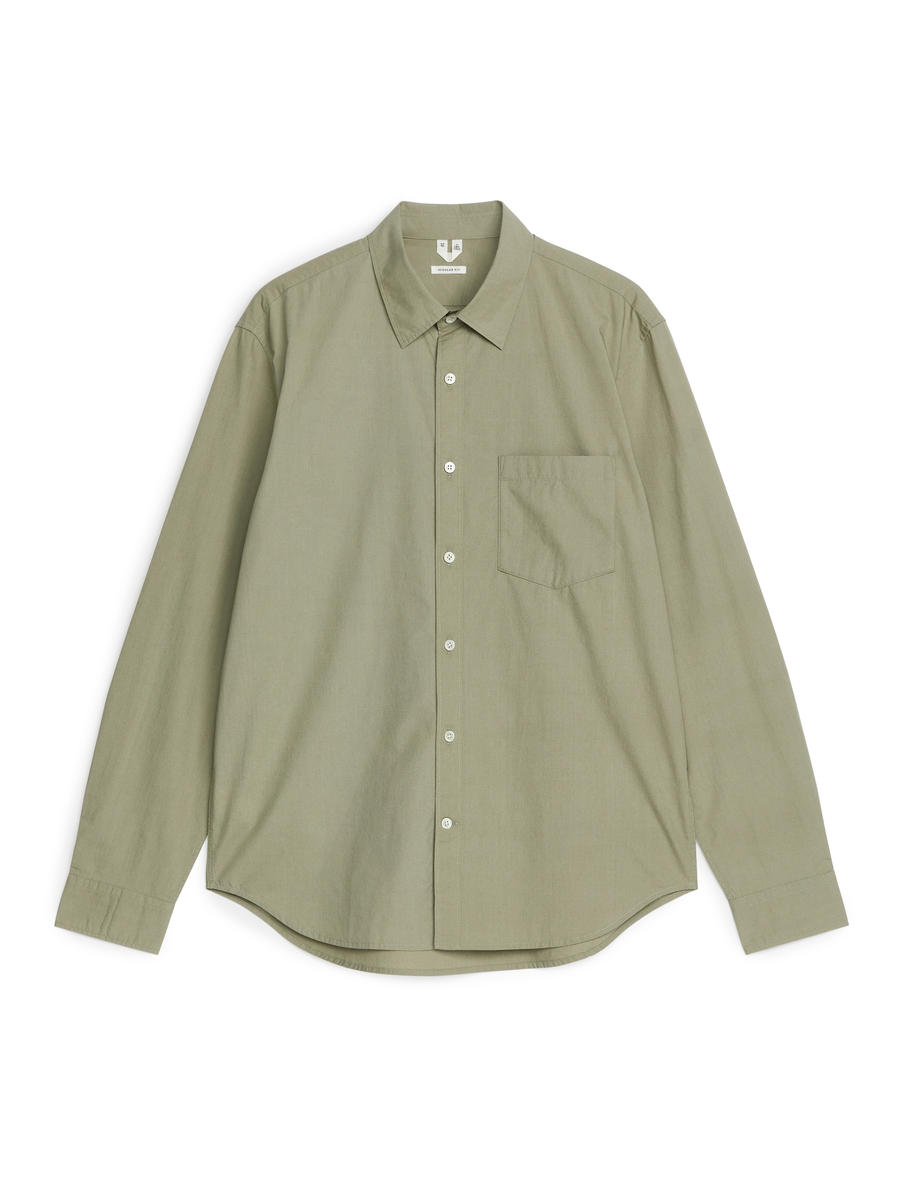 Washed Poplin Shirt - Khaki Green - Regular fit - Men - 1230967004