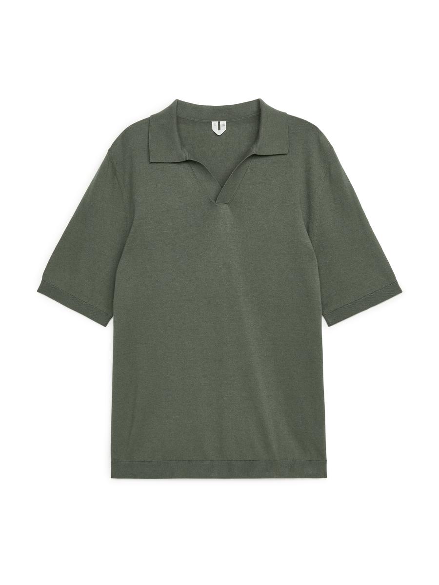 Cotton Linen Polo Shirt - Khaki Green - Regular fit - Men - 0710956012