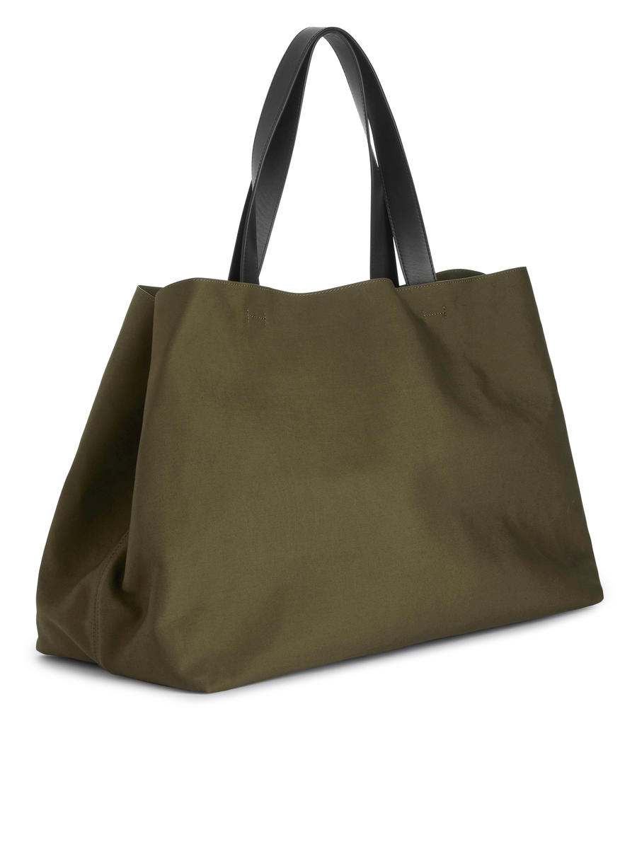 Leather-Trimmed Tote-#5E5648-12263