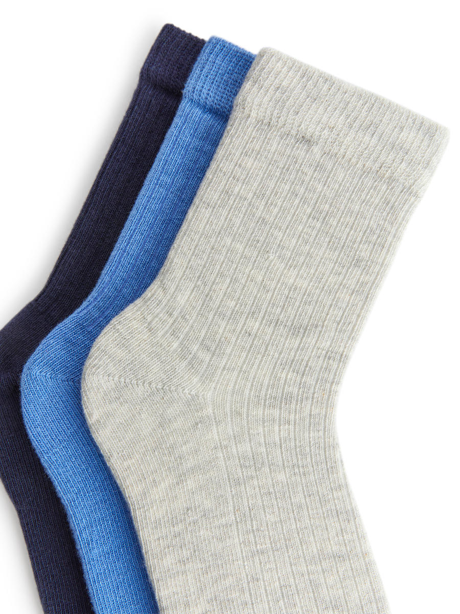 Rib Knit Socks, 3 Pairs-#657CBE-10924