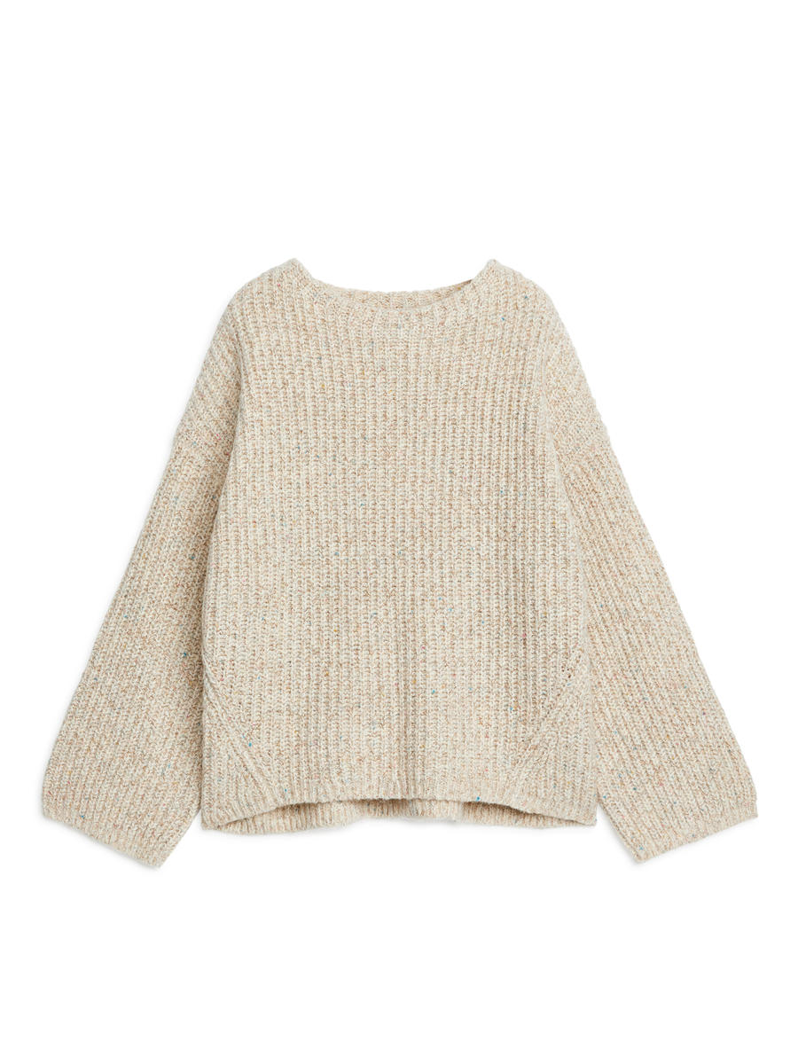 Crew-Neck Ribbed Jumper - Beige - Loose fit - Women - 1218414001