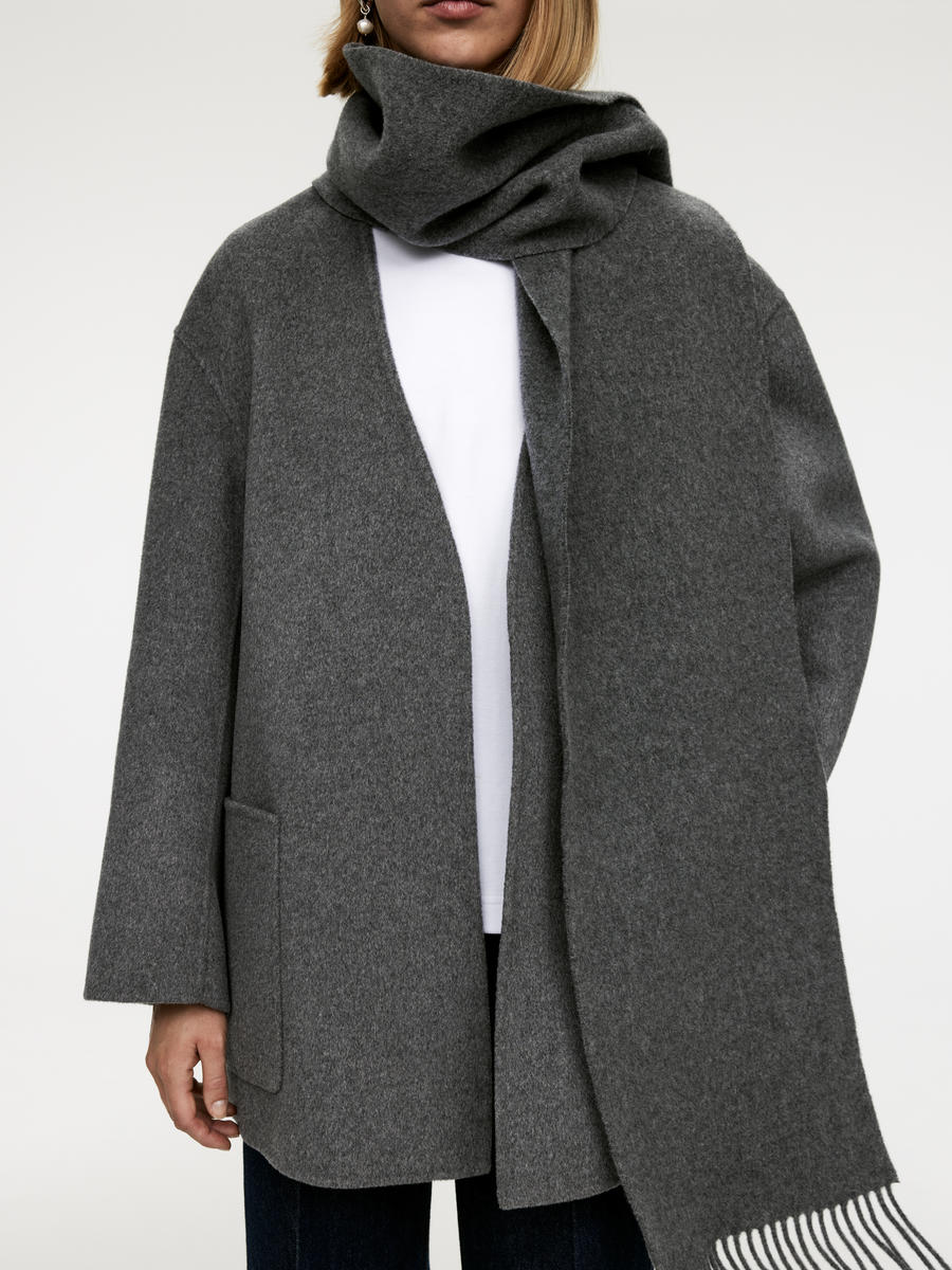 Collarless Doublé Coat - Dark Grey - Oversized - Women - 1221696001