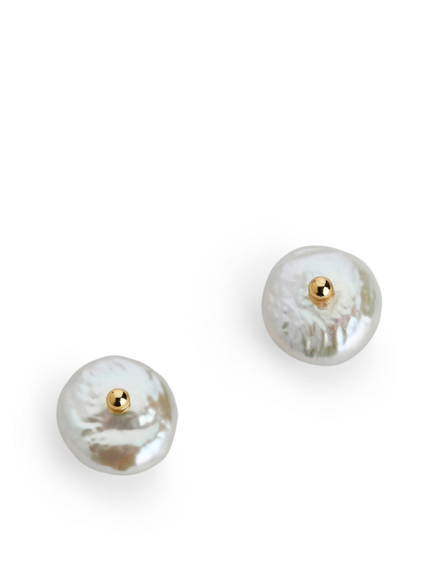 Freshwater Pearl Stud Earrings - White/Gold - Women - 1241238001