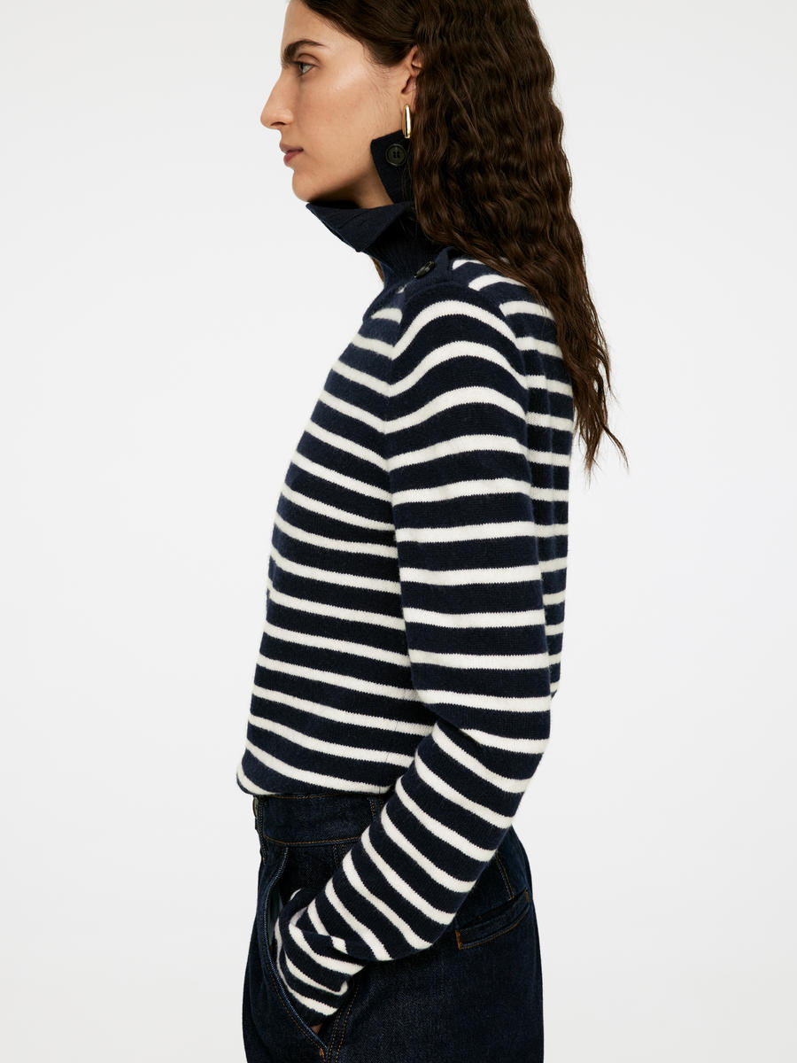 Soft Merino Wool Roll-Neck - Dark Blue/White - Slim fit - Women - 1251278001