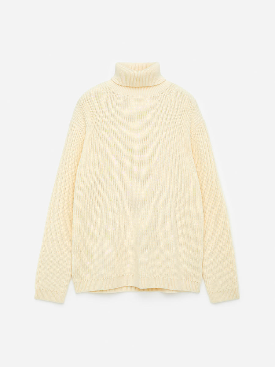 Heavy Wool Roll-Neck Jumper-#EFEFDF-13557