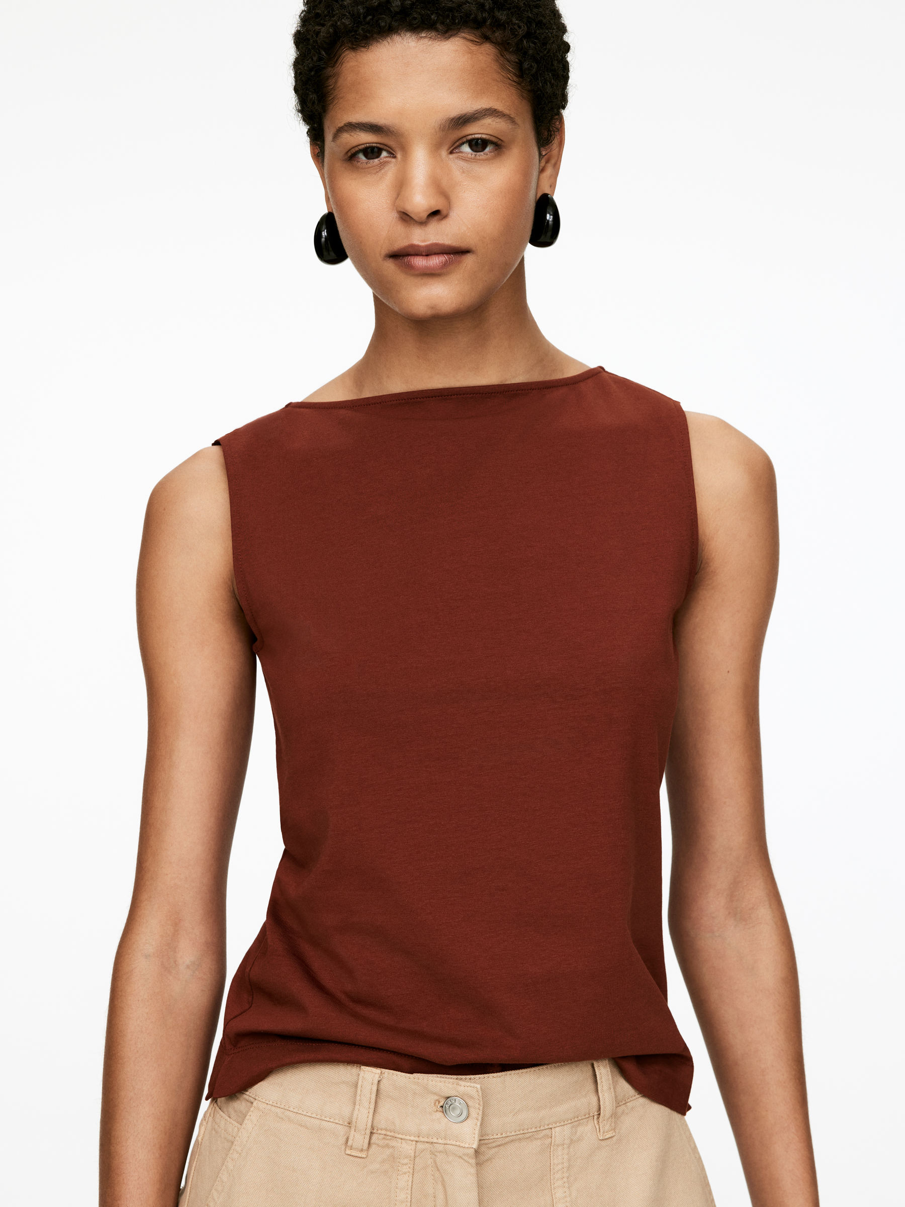 Boat Neck Tank Top - Rust - Slim fit - Women - StillMedia/Lookbook - 5