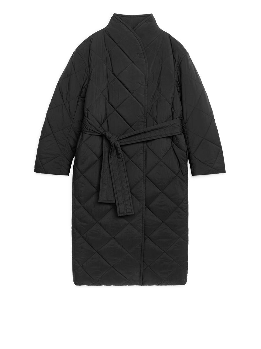 Quilted Shawl Collar Coat-#272628-10083