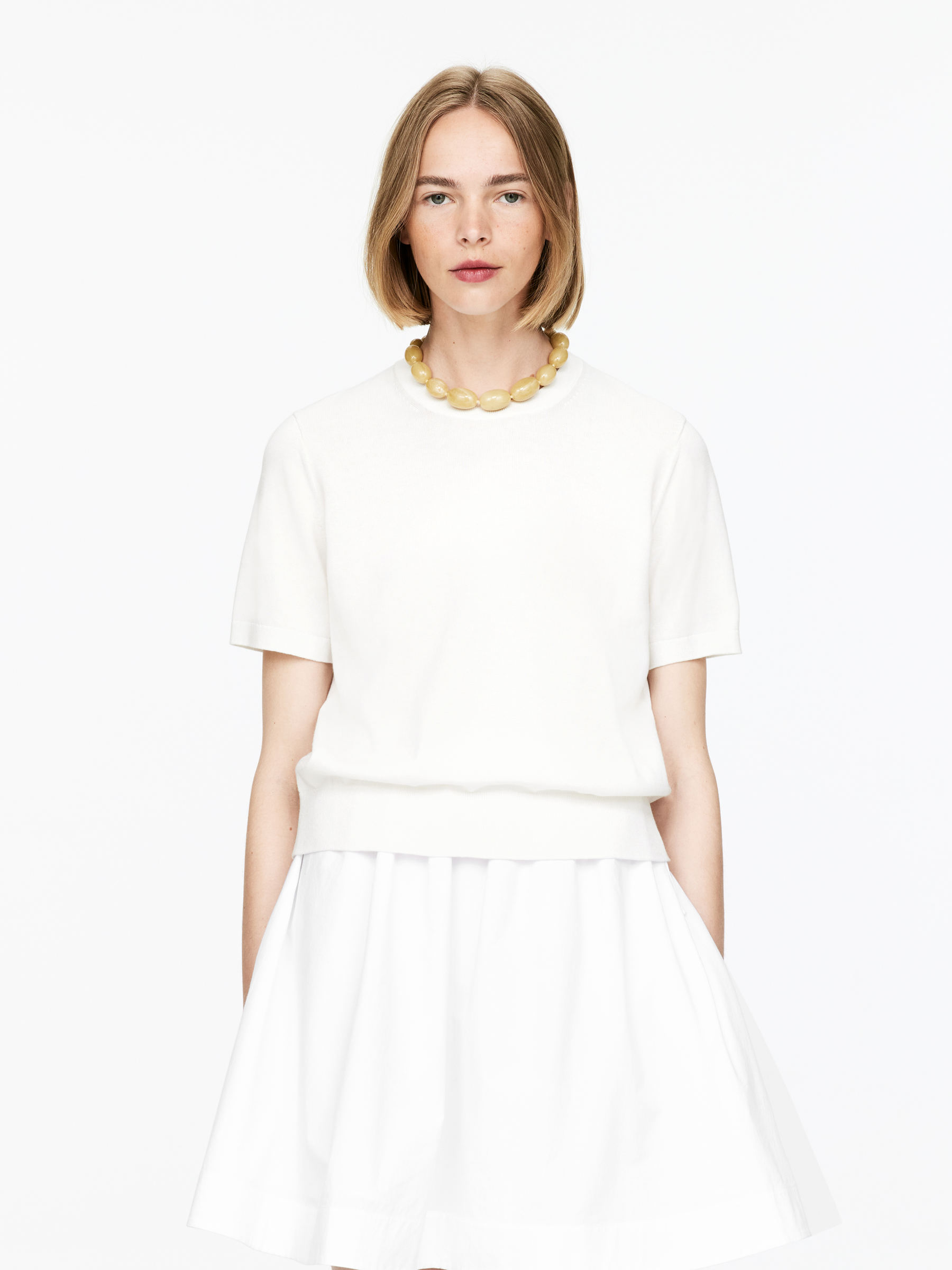 Knitted Short-Sleeved Top-#F4F3E9-15147