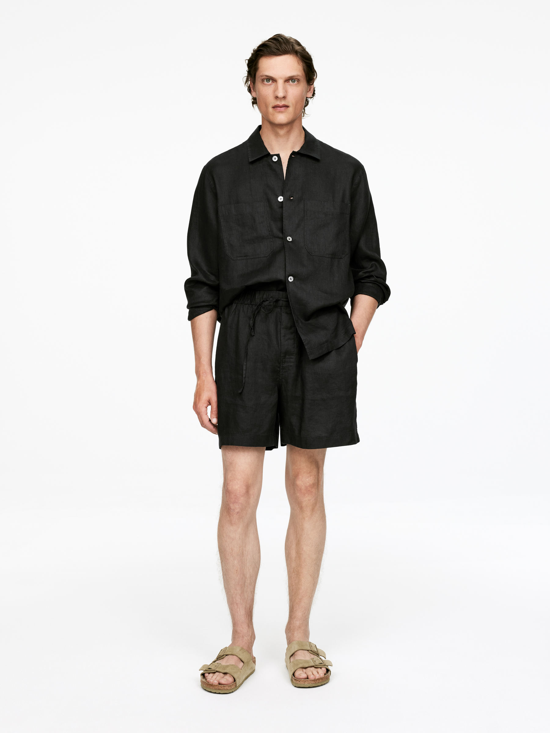 Linen Shorts-#363638-9722
