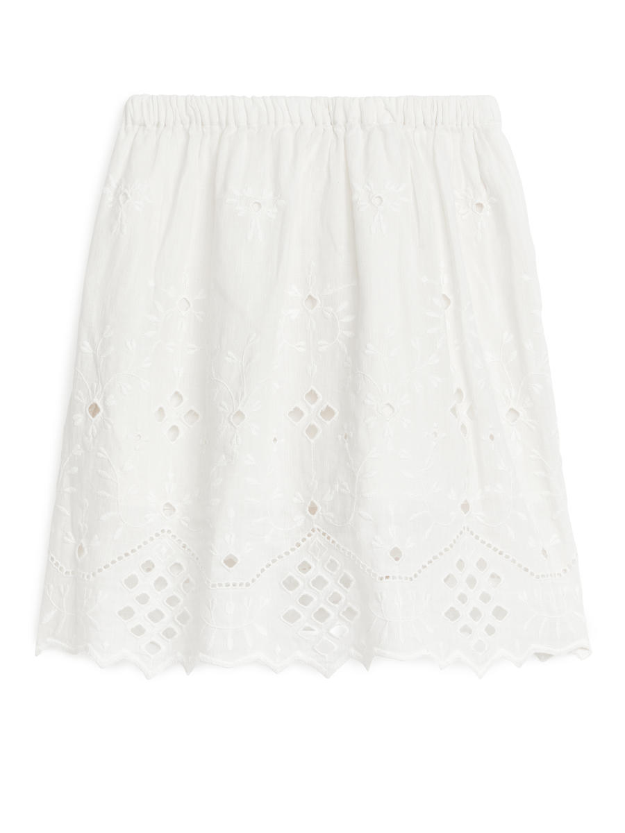 Broderie Anglaise Midi Skirt-#F4F3E9-4266