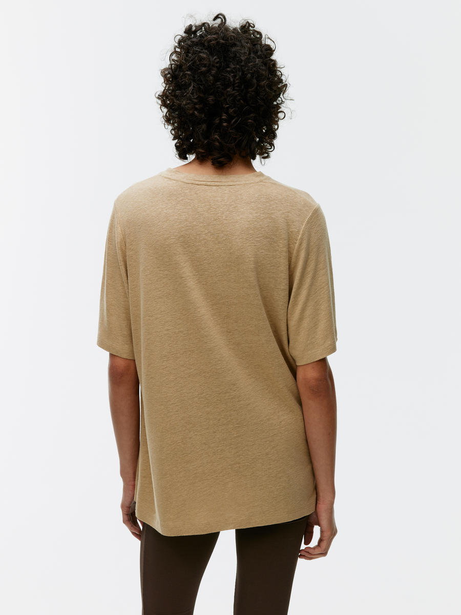 Oversized Linen-Blend T-Shirt - Dark Beige - Oversized - Women - 1244063004