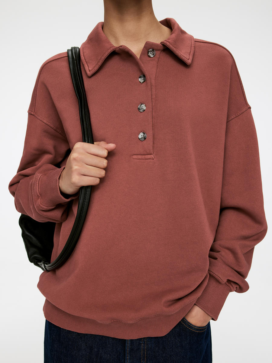 French Terry Polo Shirt - Faded Burgundy - Loose fit - Women - 1251913002