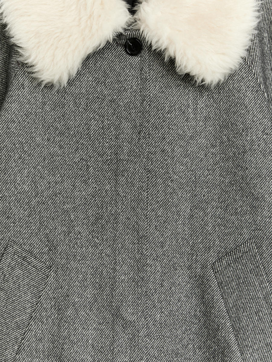 Wool Collar Coat - Grey - Oversized - Women - 1198503001