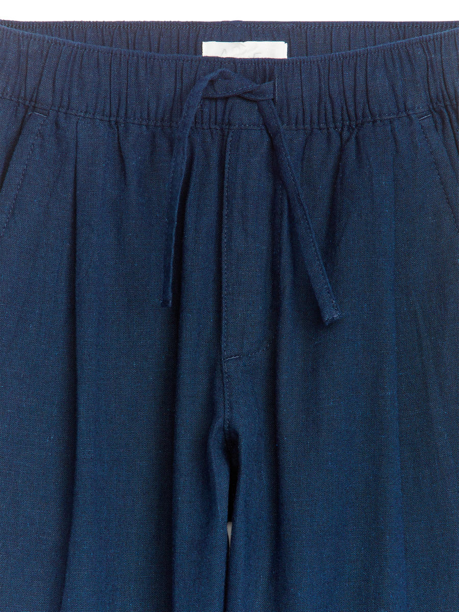 Drawstring Linen Trousers-#353954-4312