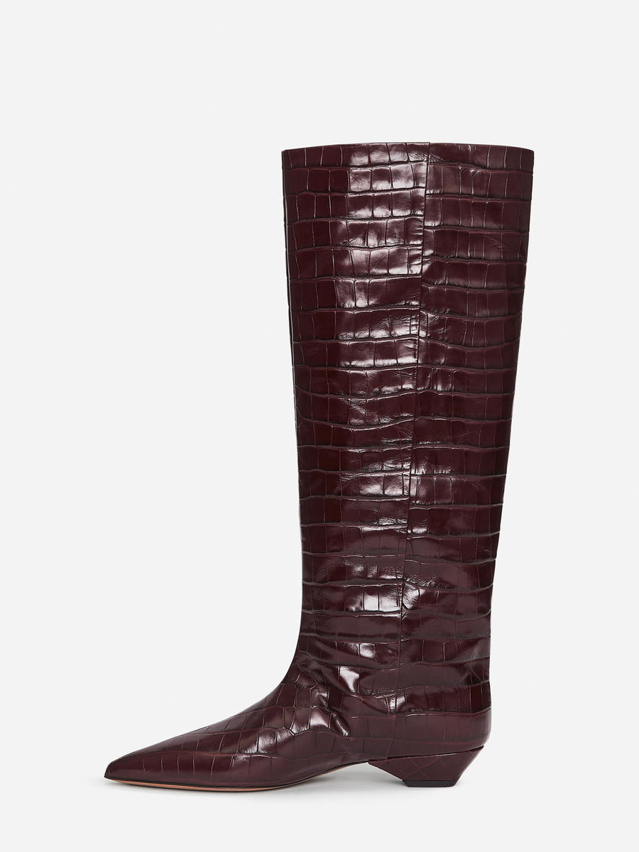 Kniehohe Lederstiefel-Rot-13991