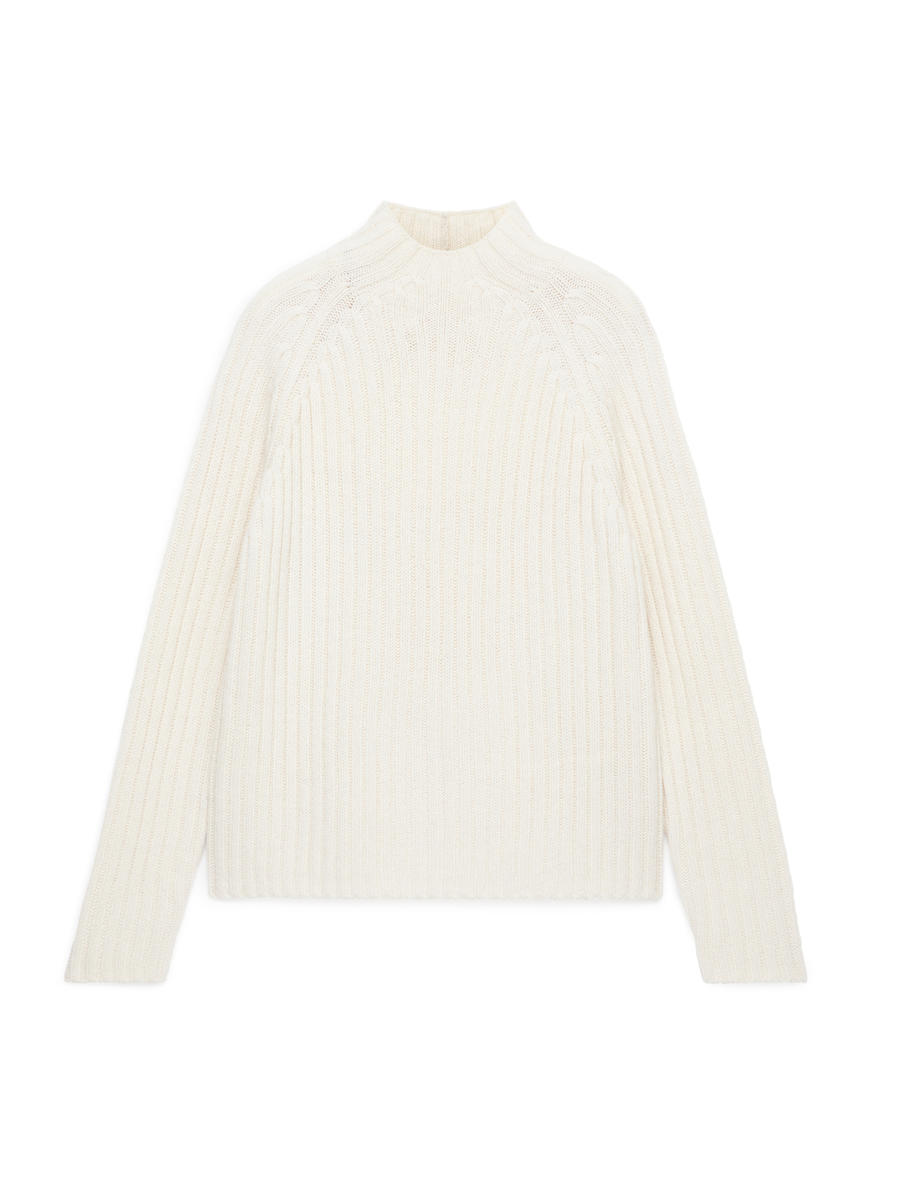 Rib-Knitted Jumper-White-12398