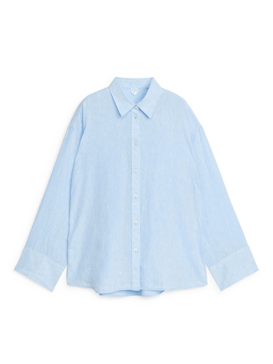 Loose Linen Shirt - Light Blue - Oversized - Women - 1224261002