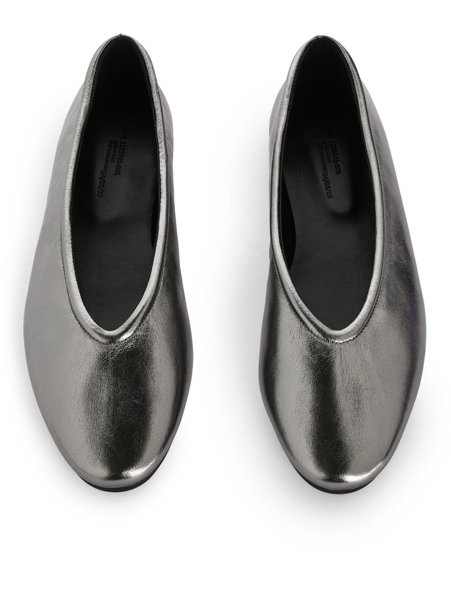 Leather Ballerinas-#7A7979-13520