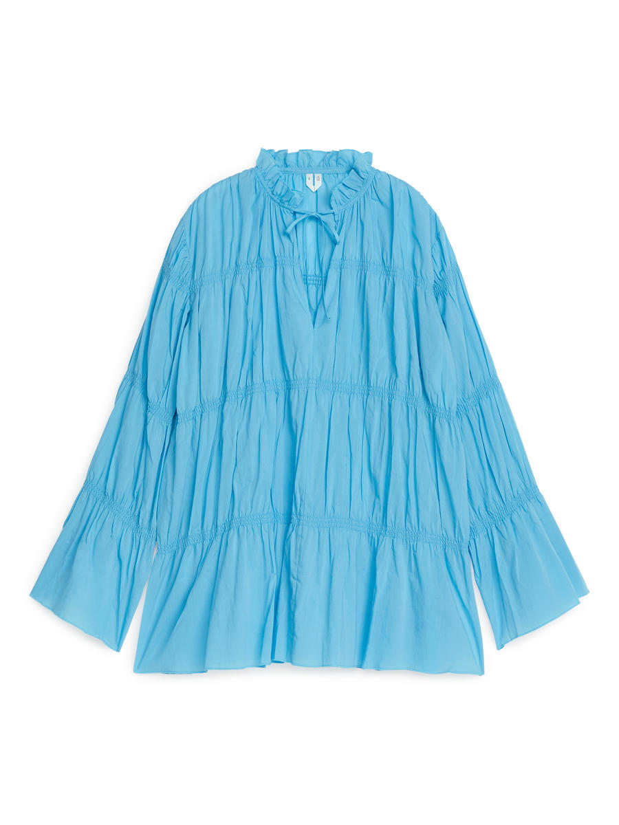 Smocked Shirt - Turquoise - Relaxed fit - Women - 1236601002