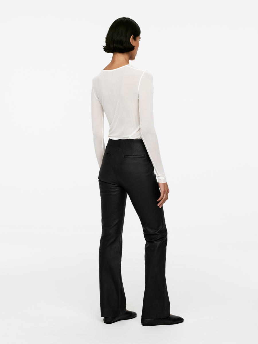 Flared Leather Trousers - Black - Slim fit - Women - 1204831001