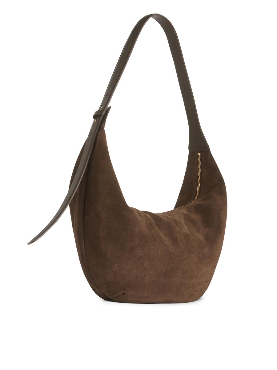 Curved Suede Bag-#594B3D-6290