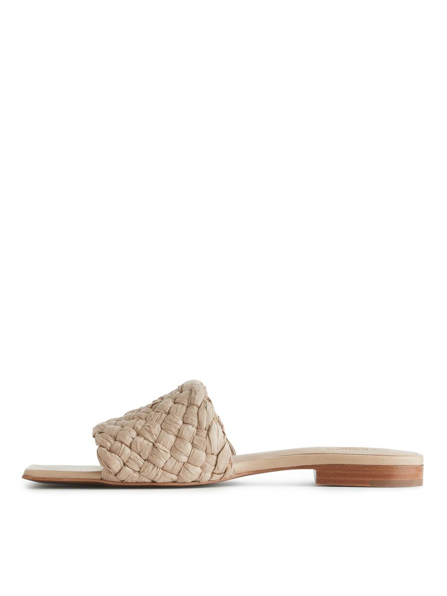 Braided Straw Slides-#D0C2AA-1091