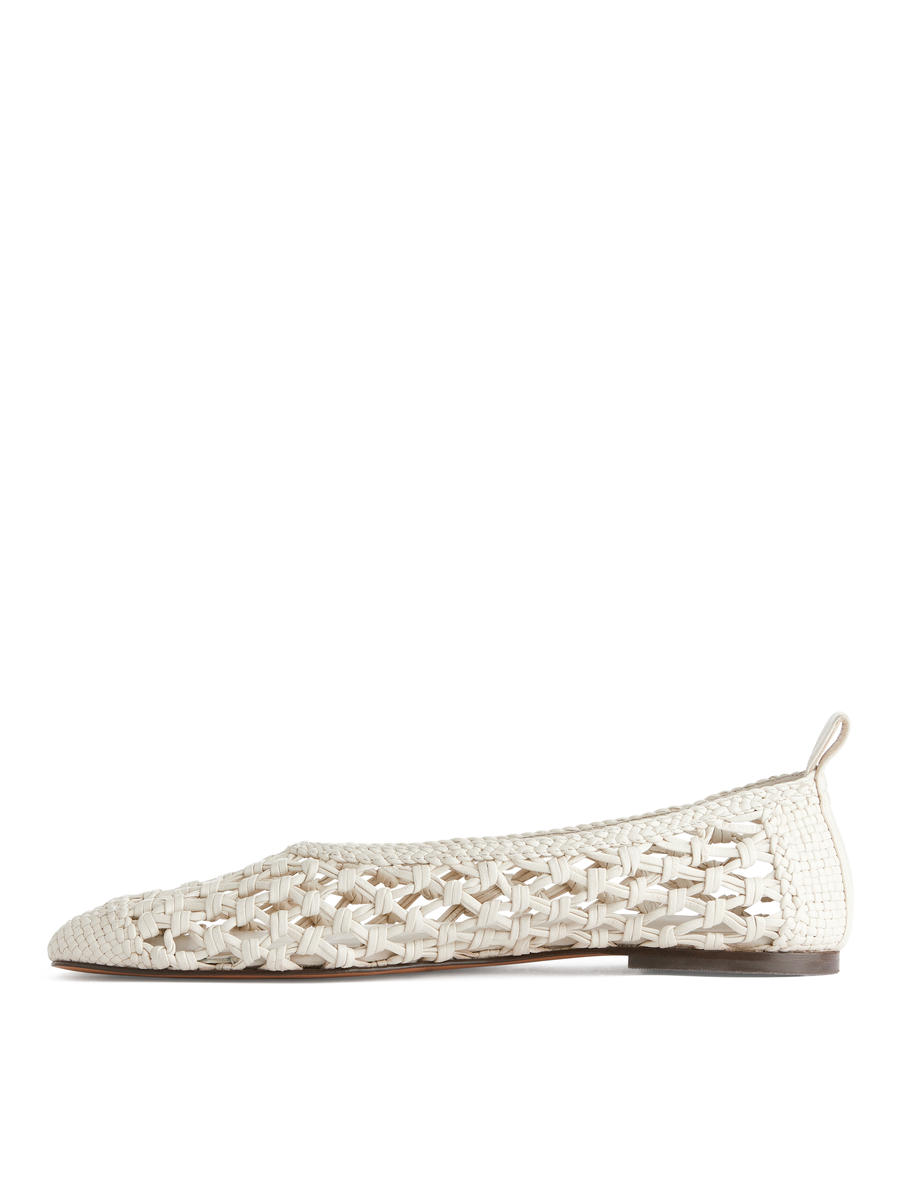 Ballerines tressées en cuir - Blanc - Femme - 1220127001