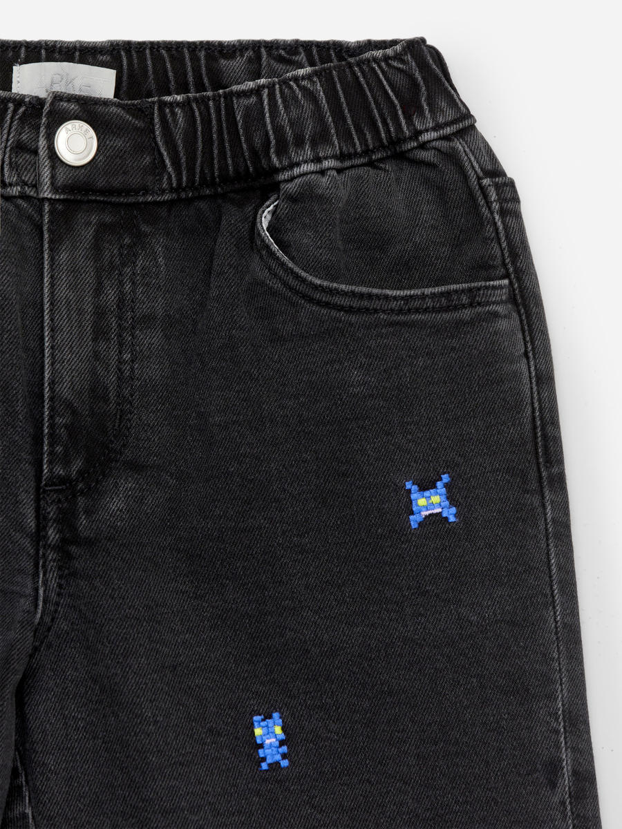 Embroidered Denim Trousers-#29282D-13790