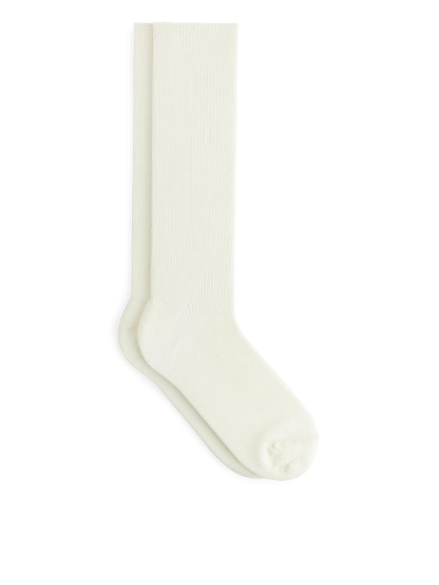 Gerippte Socken aus Wollmischung-#EFEFDF-6006