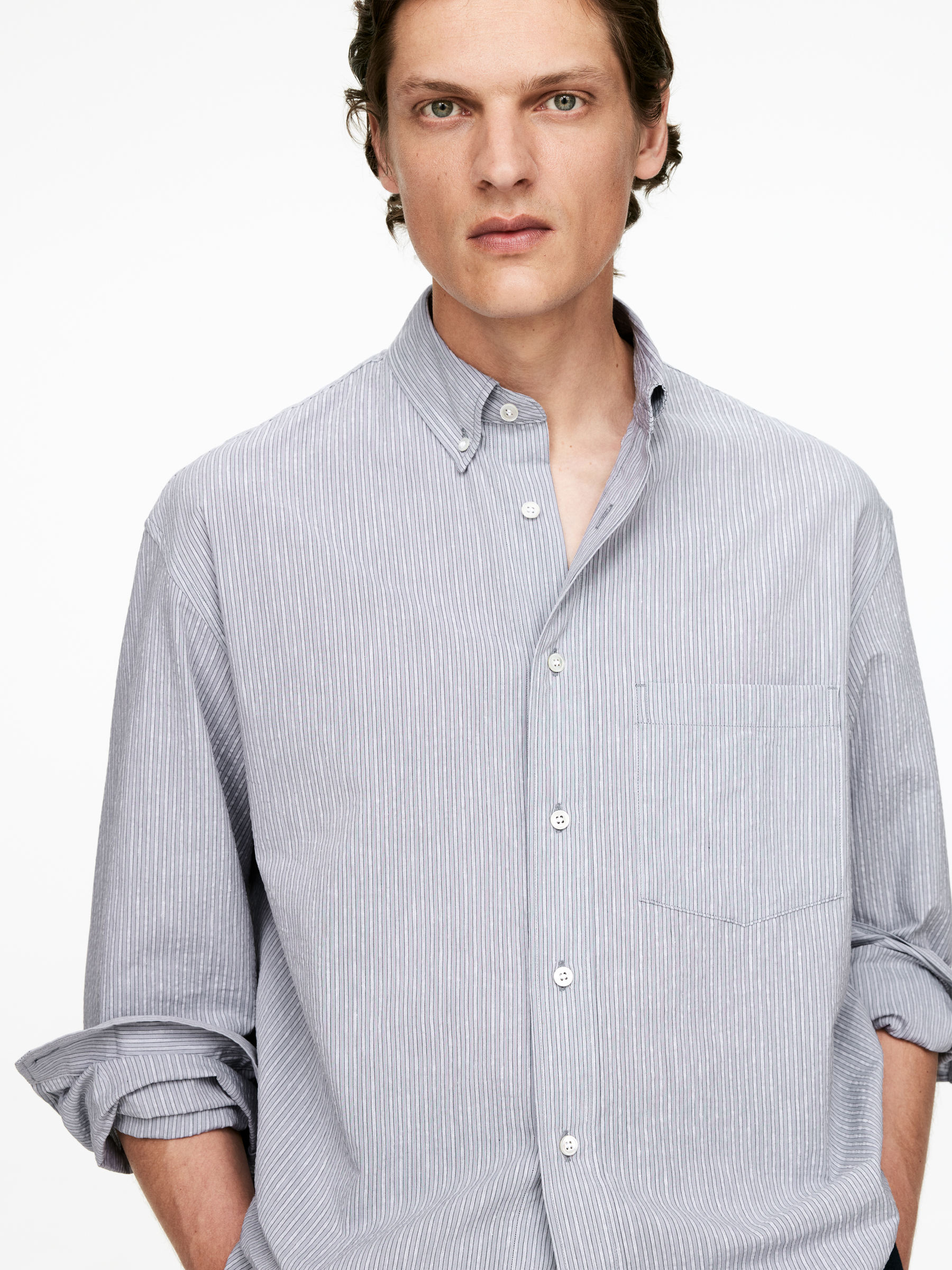 Relaxed Seersucker Shirt - Grey - Relaxed fit - Men - StillMedia/Lookbook - 6