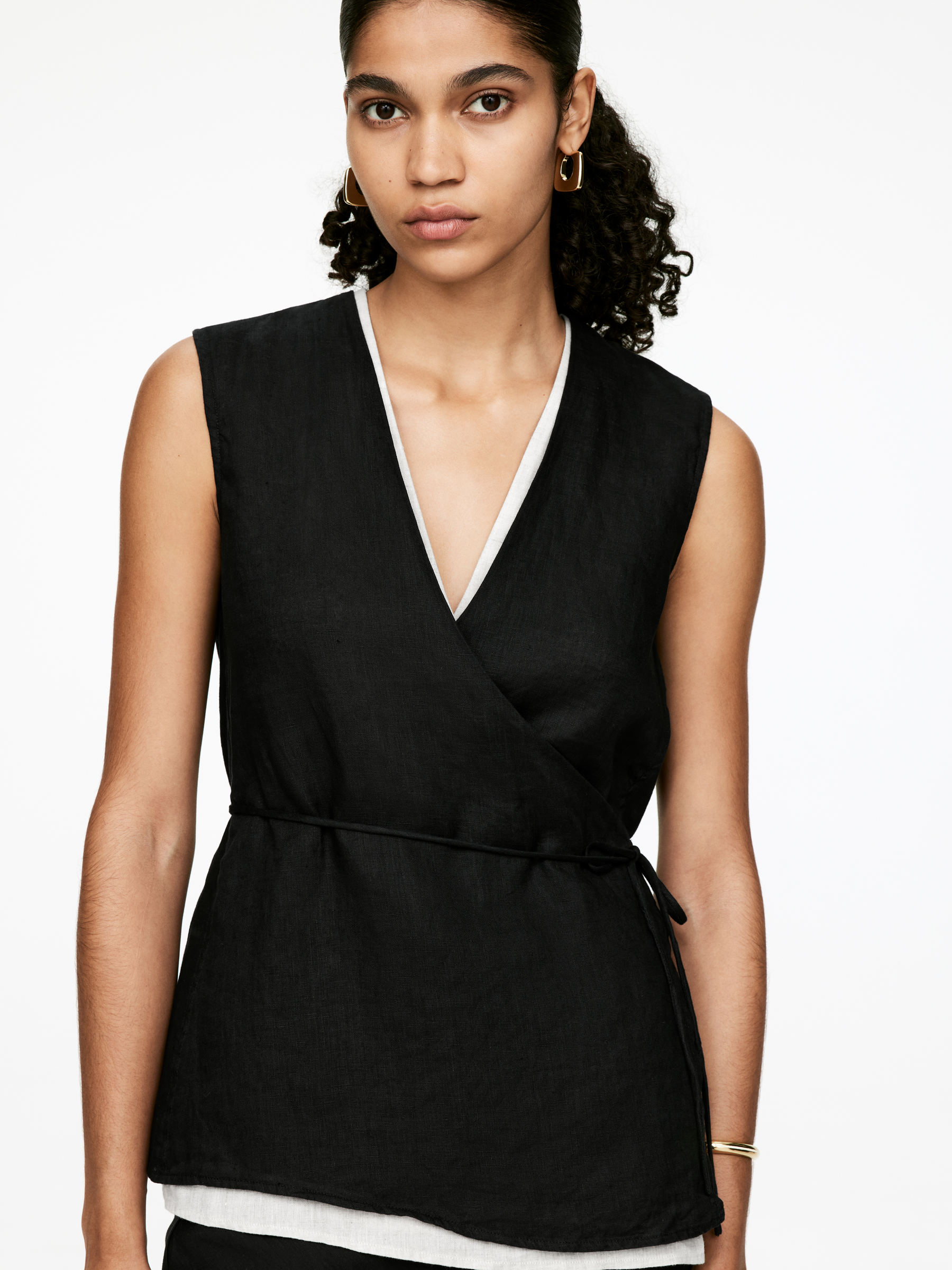 Linen Wrap Top - Black - Regular fit - Women - StillMedia/Lookbook - 6