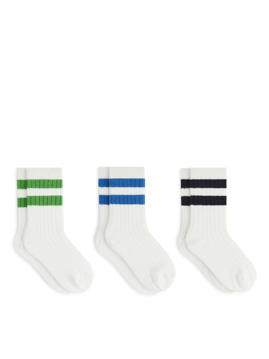 Gerippte Socken, 3er-Pack-Blau-6398