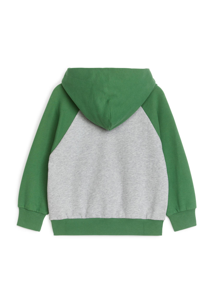 Front-Pocket Hoodie - Grey Melange/Green - Regular fit - Children - 1196908001