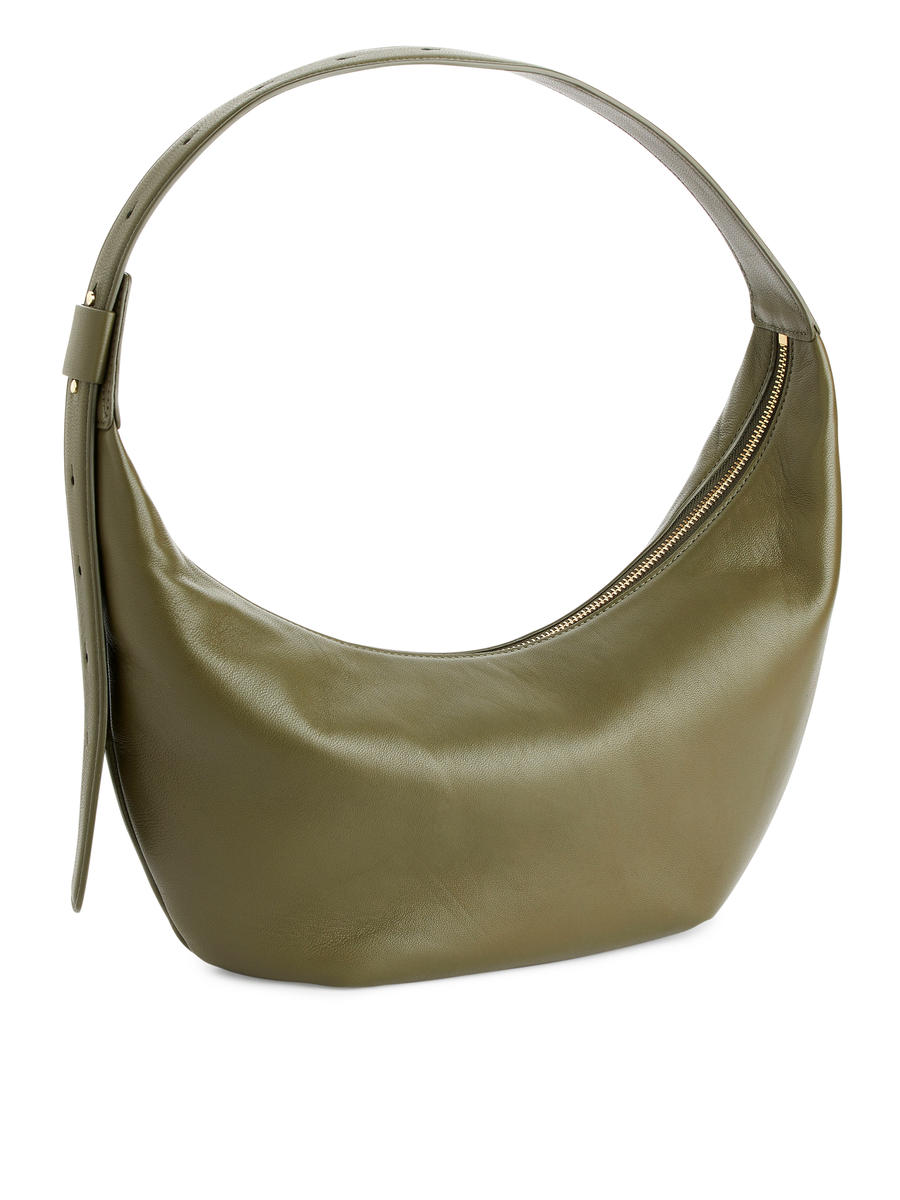 Mid Size Curved Shoulder Bag-#4F4C42-11753