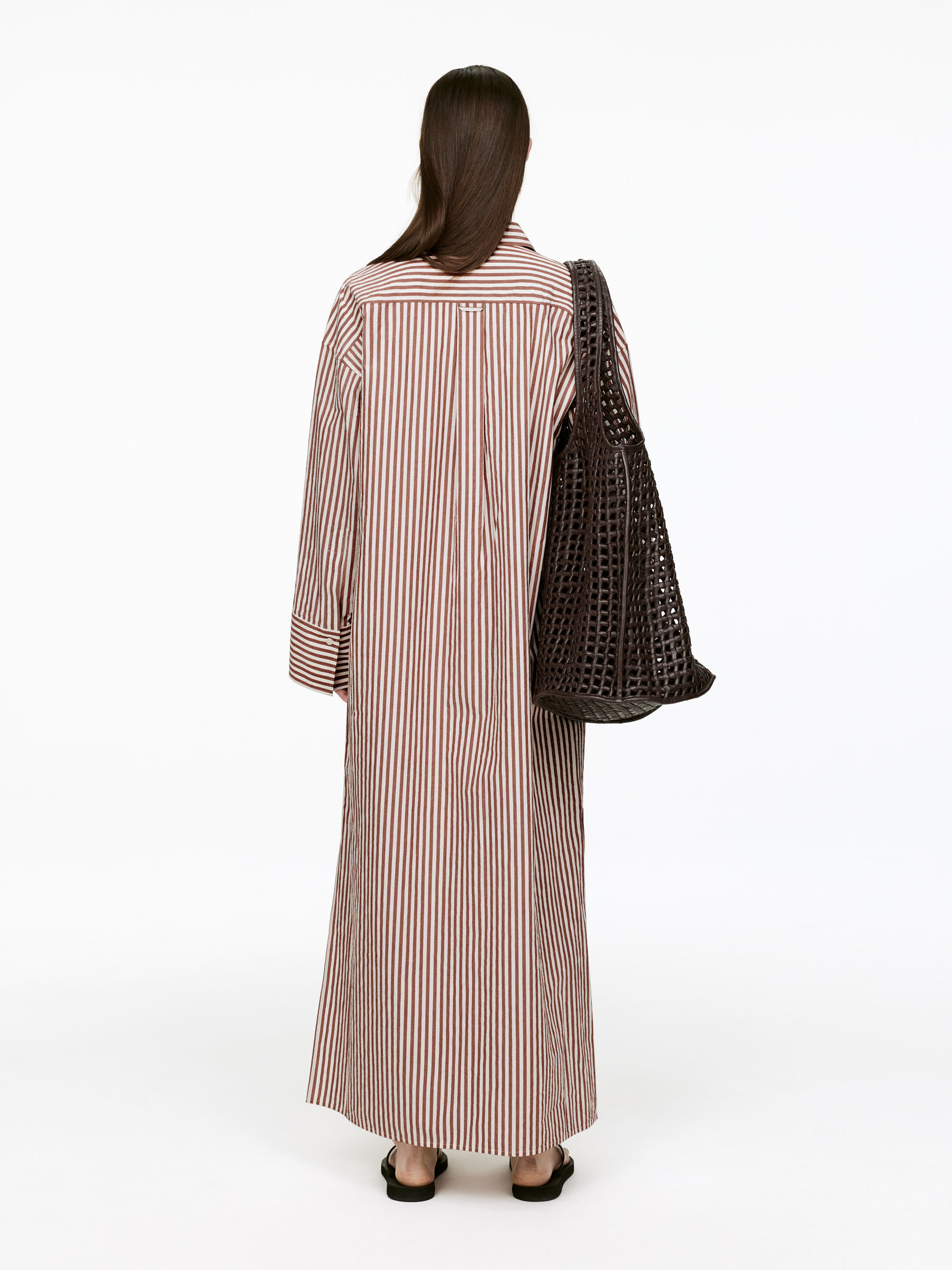 Linen Shirt Dress - Brown/White - Loose fit - Women - StillMedia/Lookbook - 7