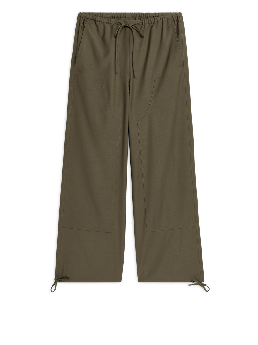 Wool Twill Cargo Trousers-#514E43-5428