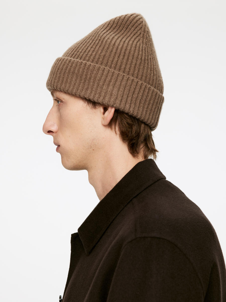 Rib-Knit Wool-Blend Beanie-#978F78-12884