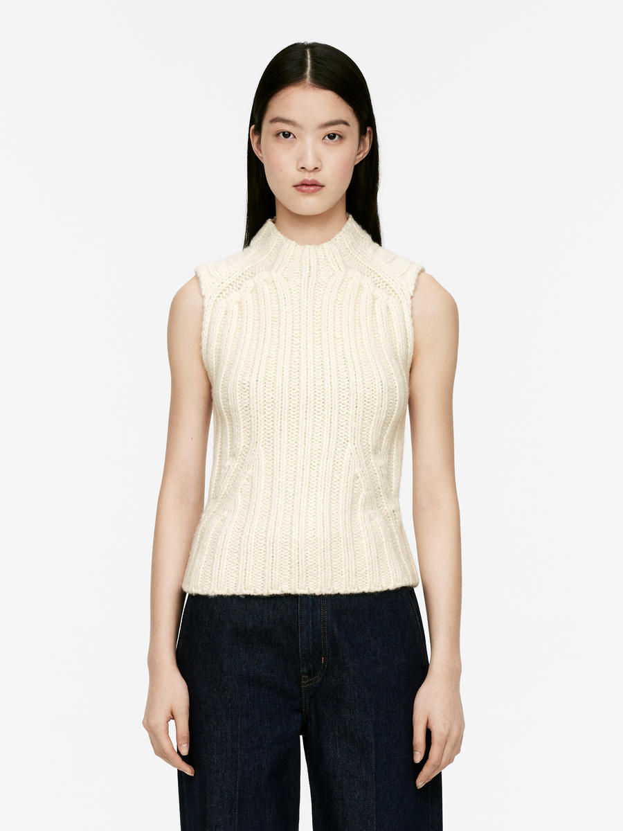 Rib-Knitted Vest-#F2E8D6-13483