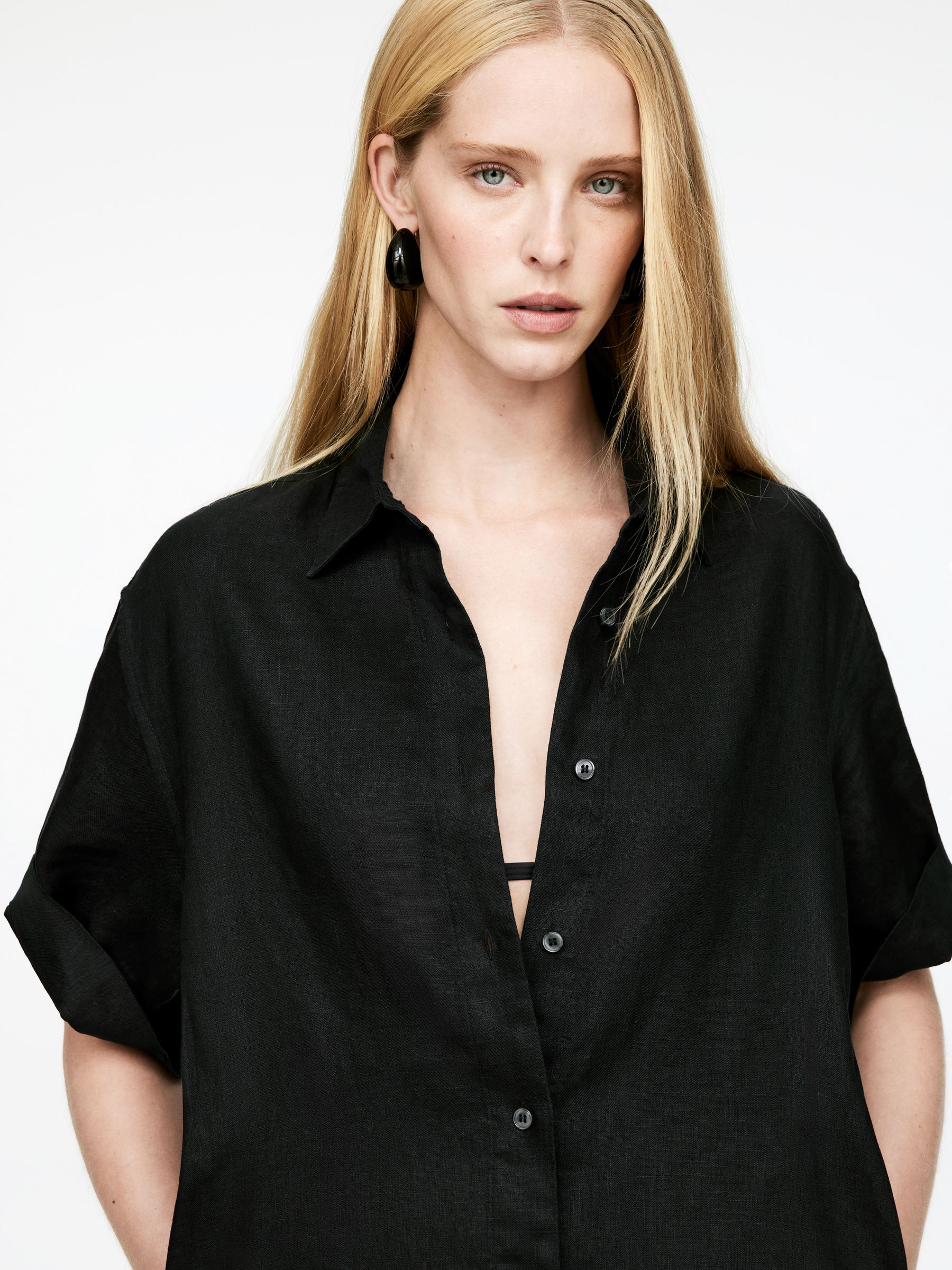 Linen Shirt Dress - Black - Regular fit - Women - StillMedia/Lookbook - 3