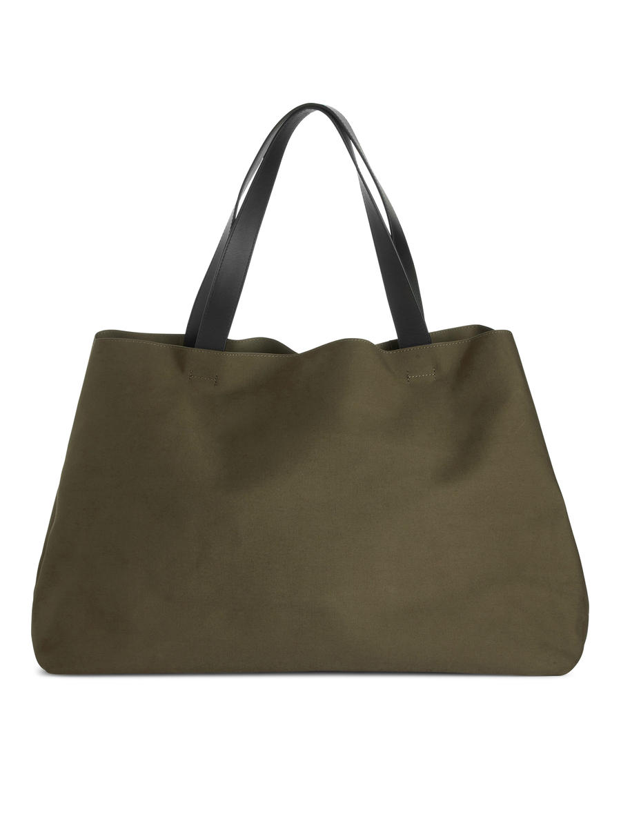 Leather-Trimmed Tote-#5E5648-12263