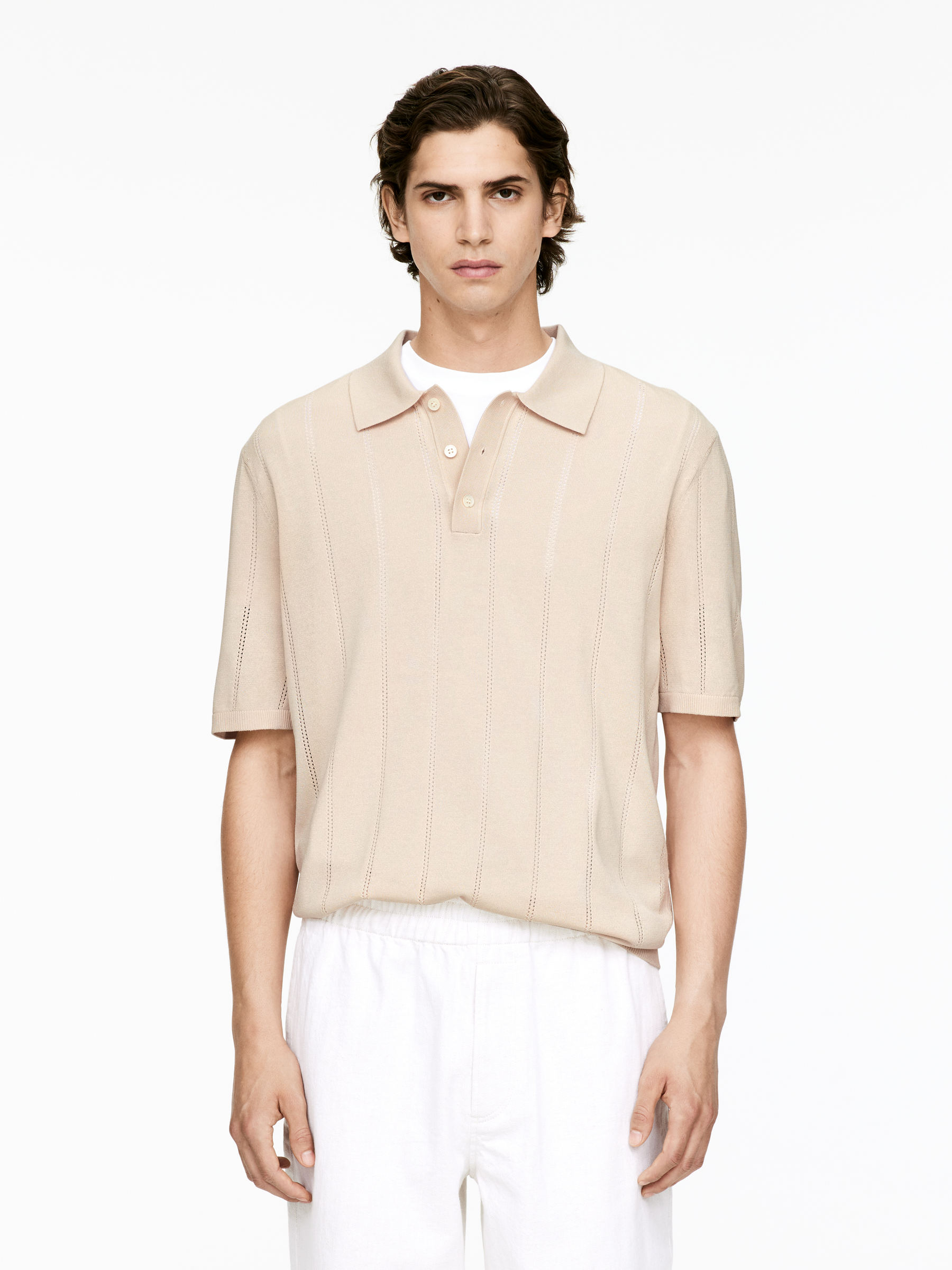 Pointelle Polo Shirt-#D0C2AA-15224
