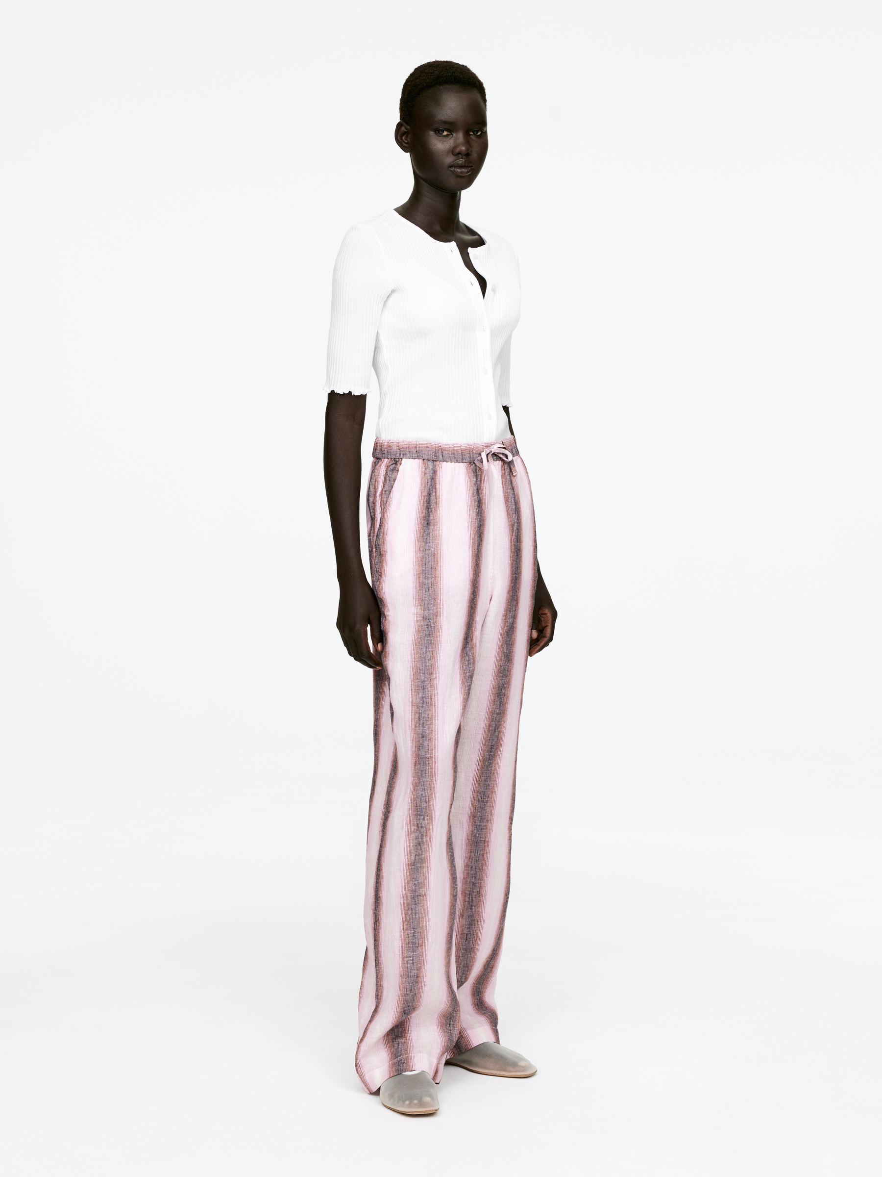 Linen Drawstring Trousers - Pink/Striped - Loose fit - Women - StillMedia/Lookbook - 6