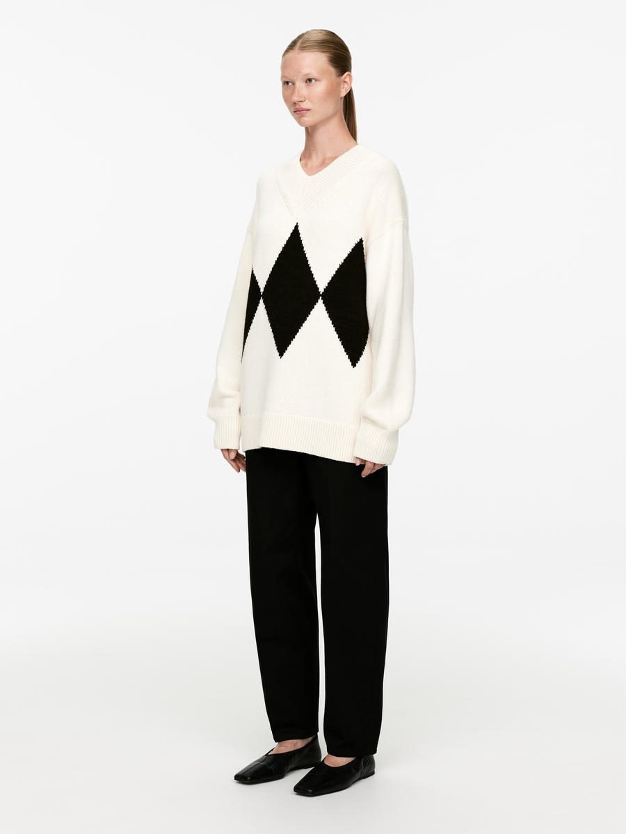 Relaxed Wool-Cotton Jumper - White/Black - Relaxed fit - Women - 1252847001