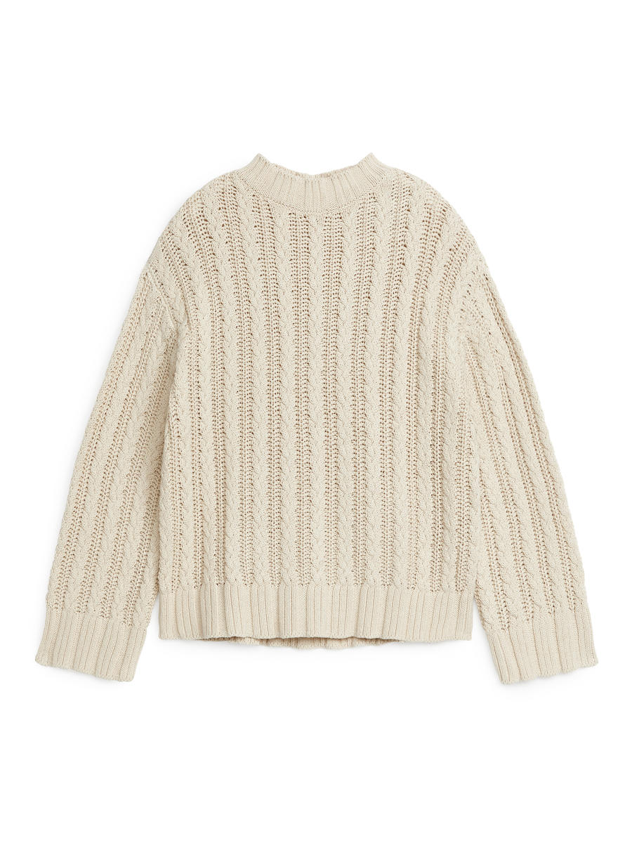 Cable-Knit Cotton Jumper - Beige - Loose fit - Women - 1215683003