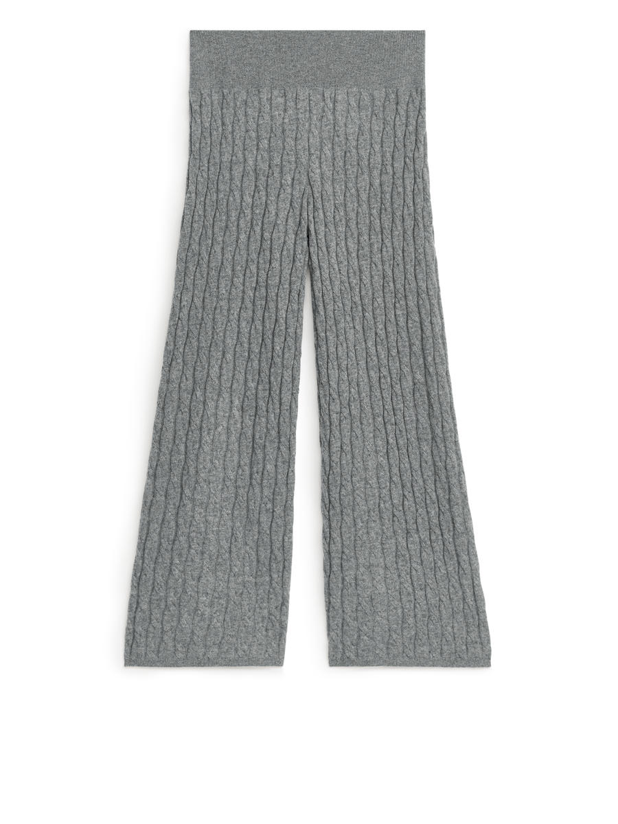 Cashmere-Wool Cable-Knit Trousers-#9C9EA5-6002