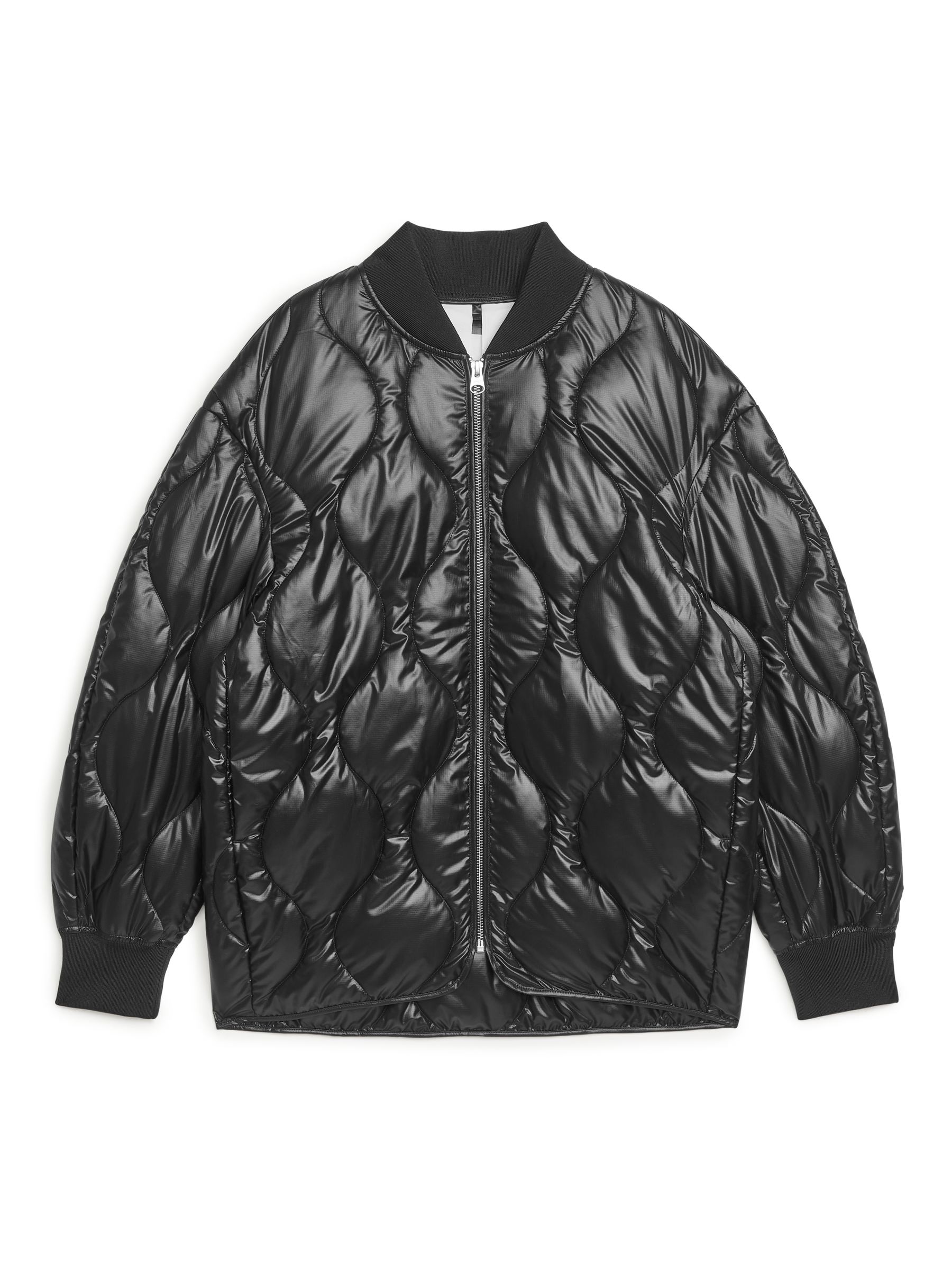 Shiny Quilted Bomber-#272628-10887
