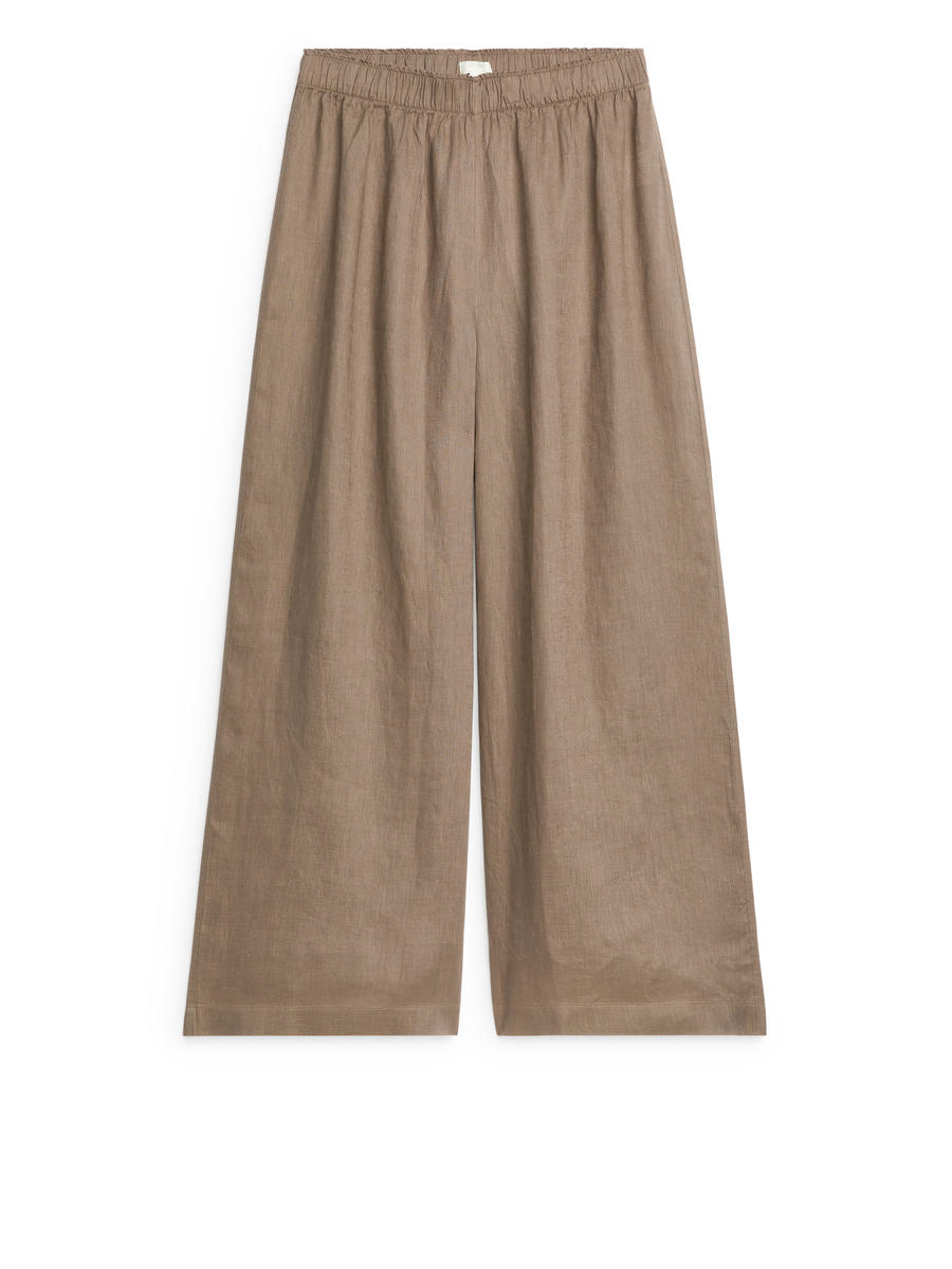 Wide Linen Trousers-#7C746B-4486