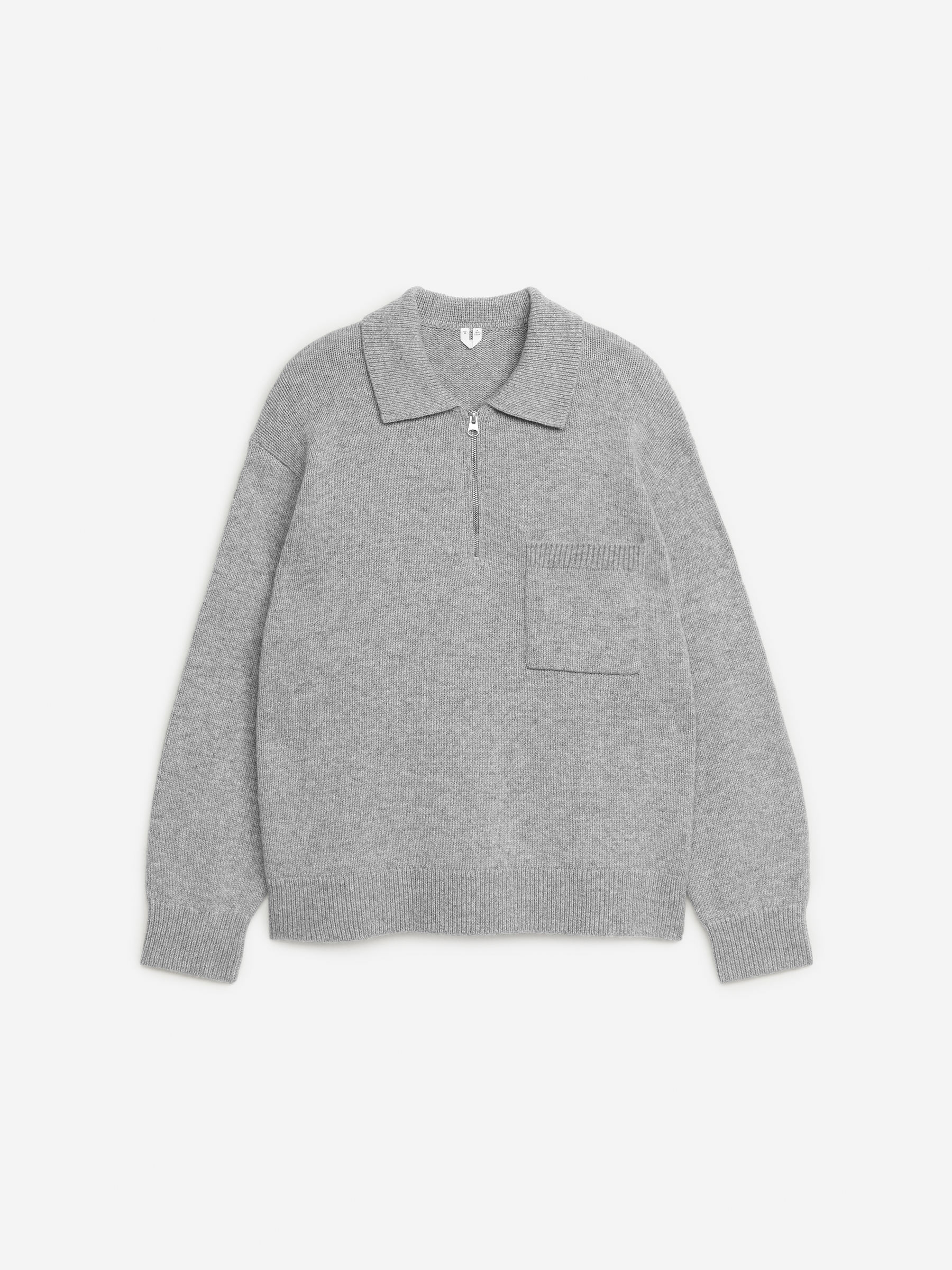 Polo en maille de laine avec fermeture éclair-Gris-11646