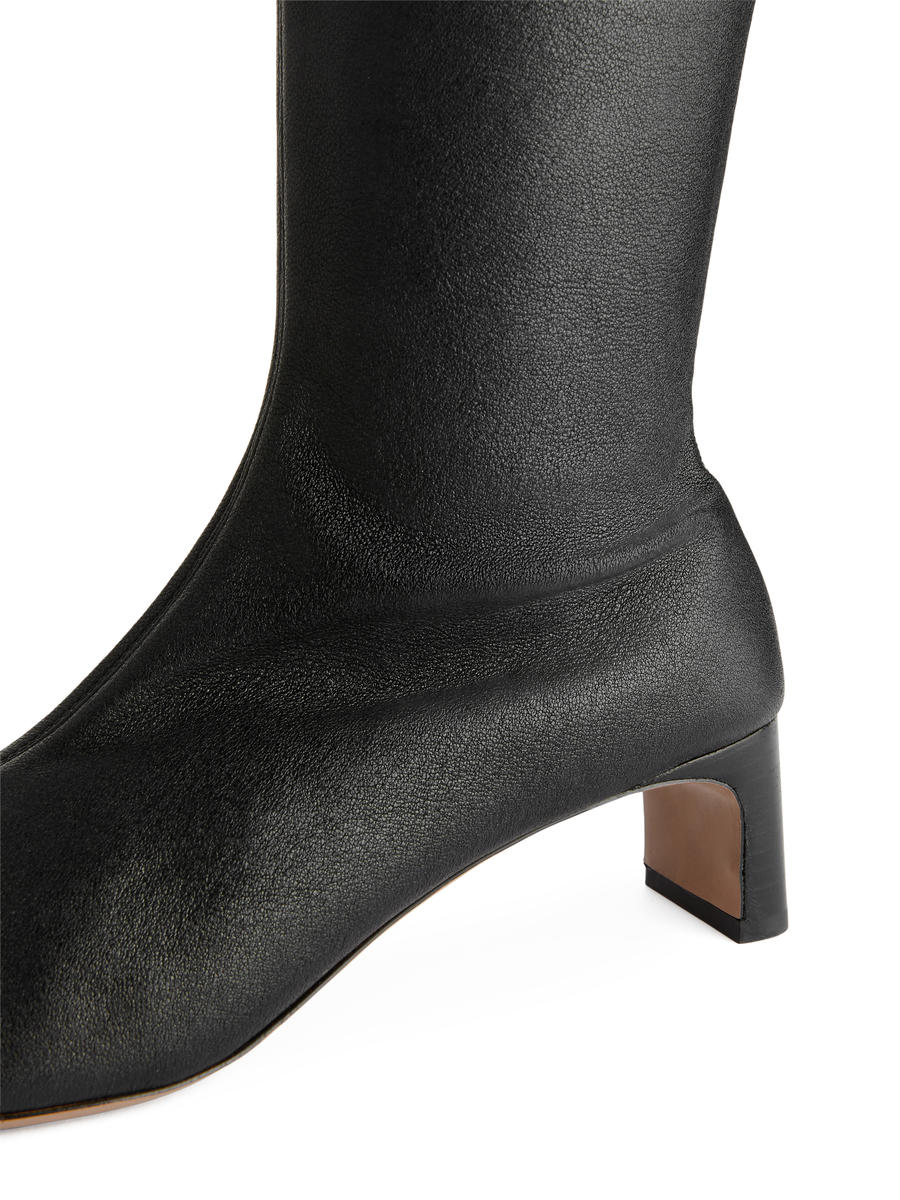 Stretch Leather Boots-#272628-6949