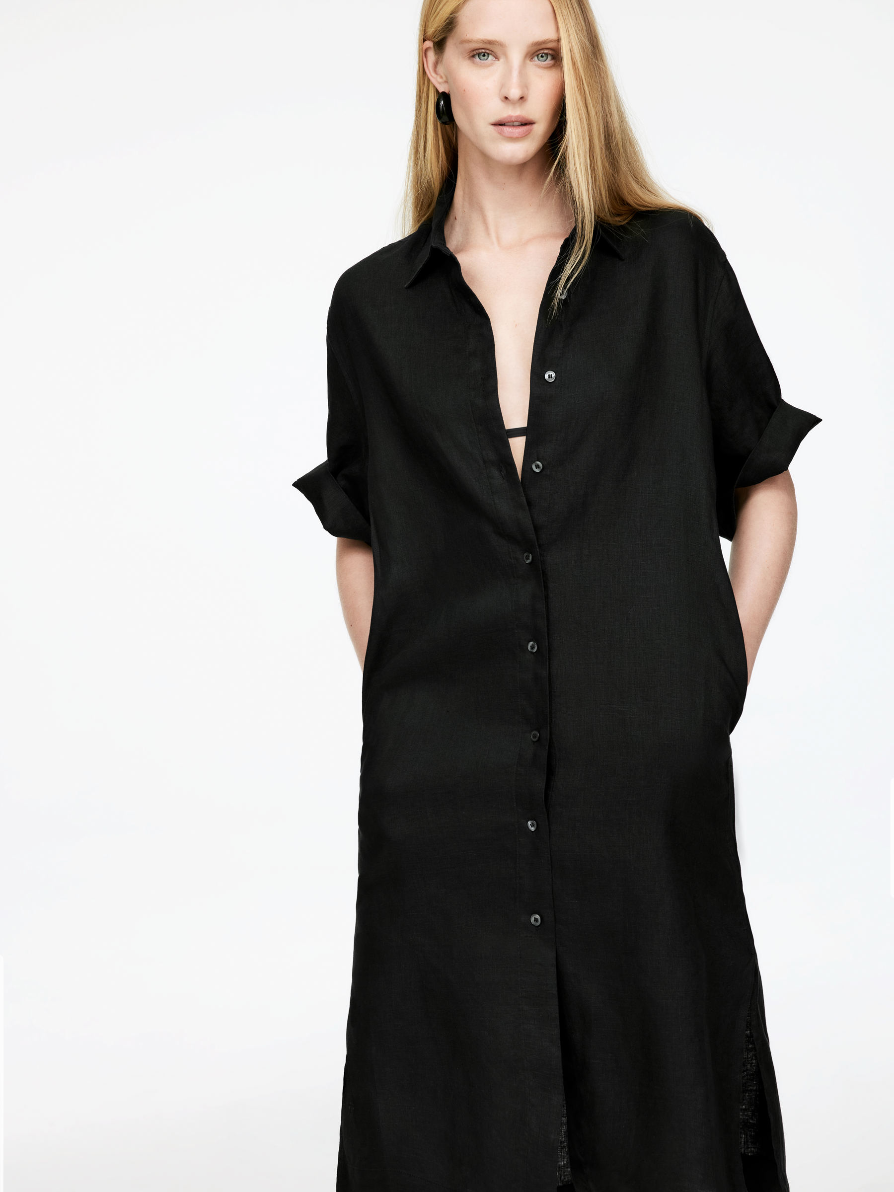 Linen Shirt Dress - Black - Regular fit - Women - StillMedia/Lookbook - 6